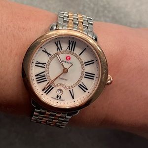 MICHELE Serein 16 Analog Display Swiss Quartz Two Tone Watch - Rose Gold